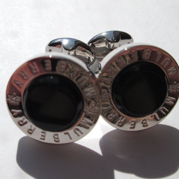 ✨Vintage MULBERRY Cuff Links Cufflinks Silver Black Designer Signed Round Circle - Picture 4 of 13